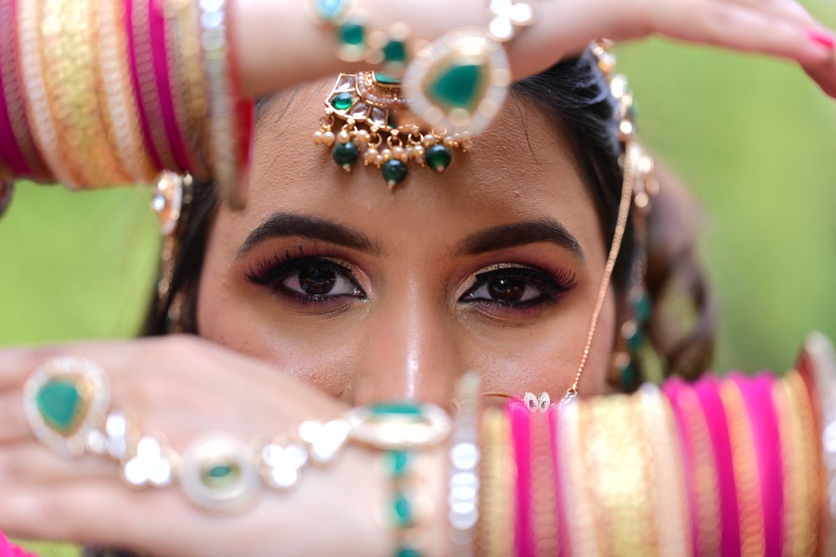 Close-up of a bride's finished eye makeup