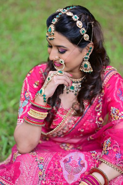 Close-up of bridal eye makeup and jewellery